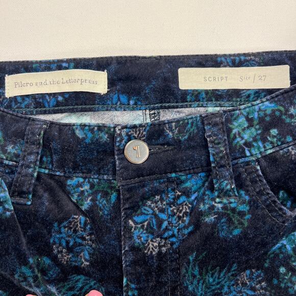 Pilcro and the Letterpress Script Velvet Ankle Jeans Navy Blue Floral Size 27 - Picture 6 of 15